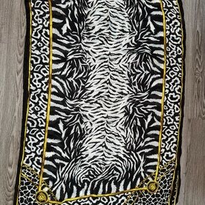 Versace Black and White Zebra Print Scarf with Gold Details